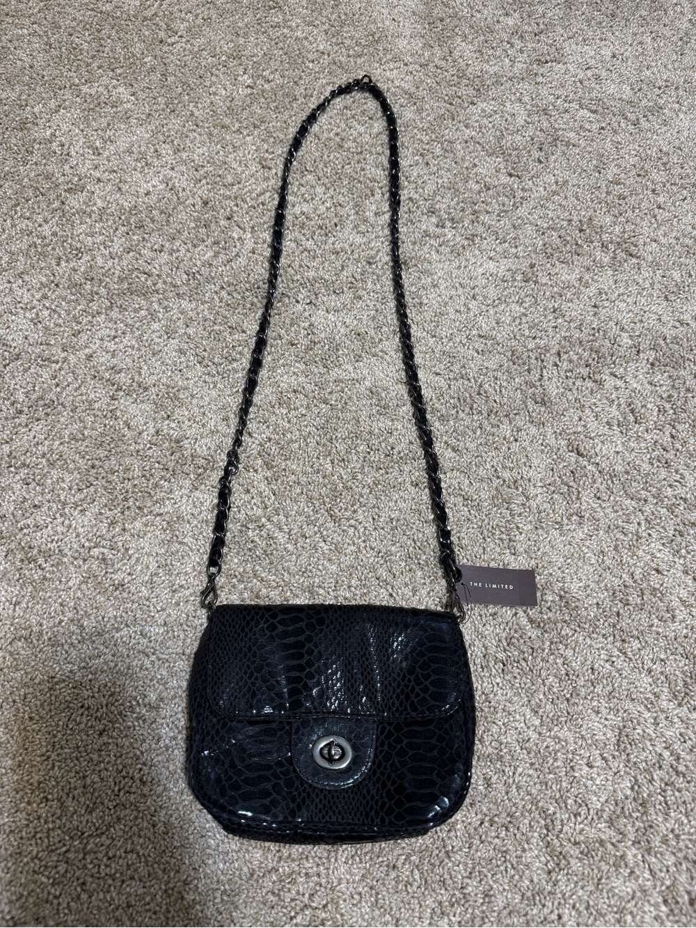 NWT The Limited Black Snake Skin Print Turn-lock Chain Purse